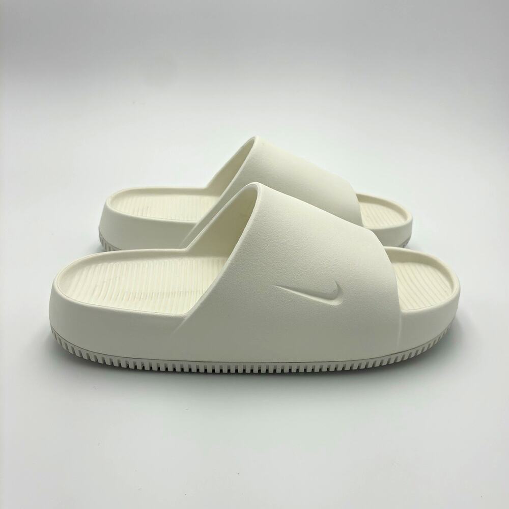 Nike Calm Slide Unisex Sandals White US W8 M7 Rubber Upper Slip-On Logo